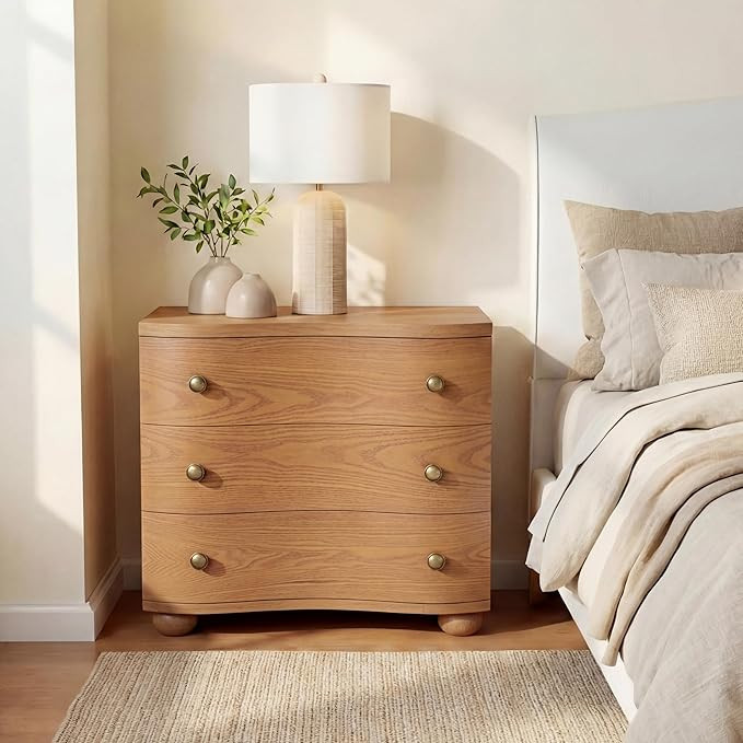 Christopher Knight Home Kelsey Modern Nightstand with Drawers, Wooden Small Night Stand with Curv... | Amazon (US)