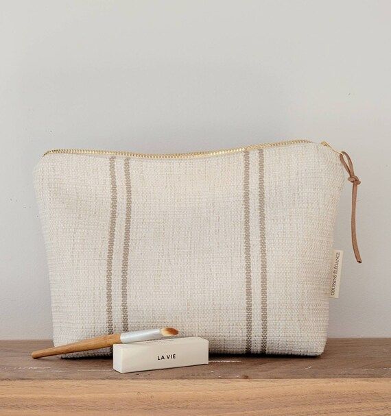 Beige Stripes Makeup Bag Unique Cosmetic Bag Minimalist | Etsy | Etsy (US)