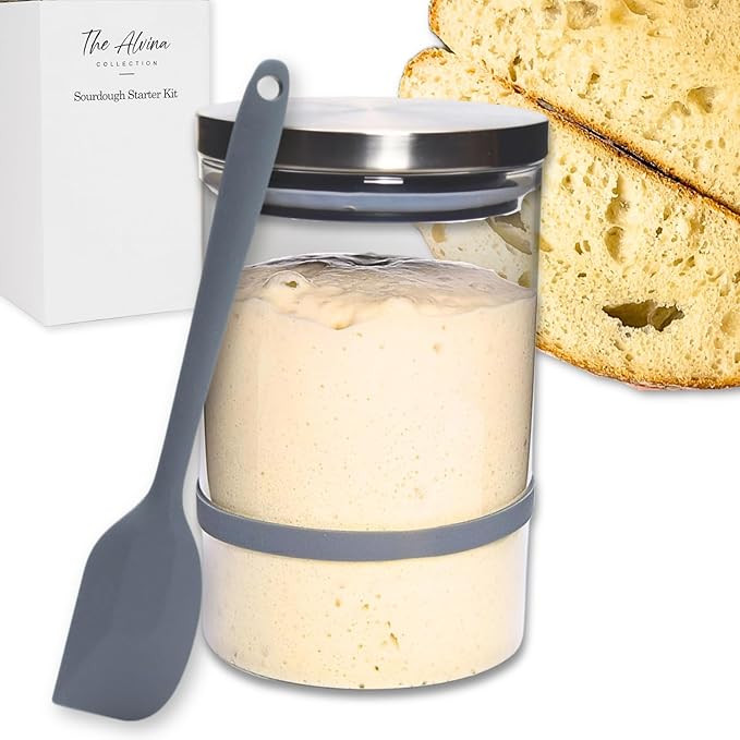 Sourdough Starter Jar Kit (34 oz) - Large Sourdough Glass Jar w/Stainless Steel Lid, Spatula & Tr... | Amazon (US)