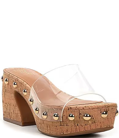 Gianni Bini Abbott Studded Clear Square Toe Platform Slide Sandals - 8 | Dillard's