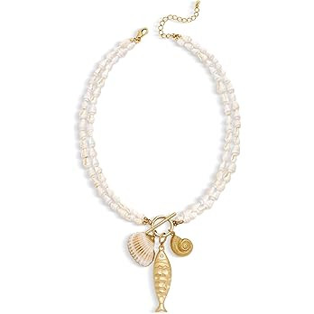 Shell Necklaces for Women Trend Boho Scarf Necklaces Ocean Mermaid Conch Seashell Necklace Summer... | Amazon (US)