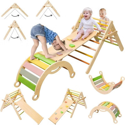 deli 7 in 1 Pikler Triangle Set, Large Size Toddler Climbing Triangle Set, Wooden, Foldable Montessori Climbing Set | Target