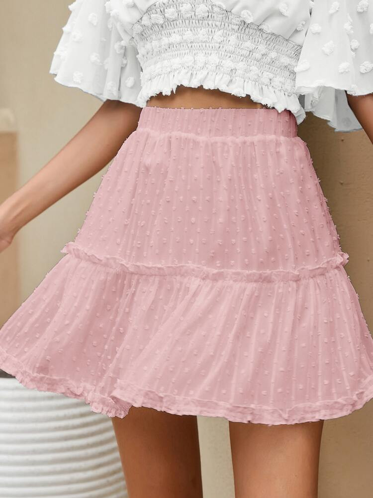 Swiss Dot Frill Trim Skirt | SHEIN