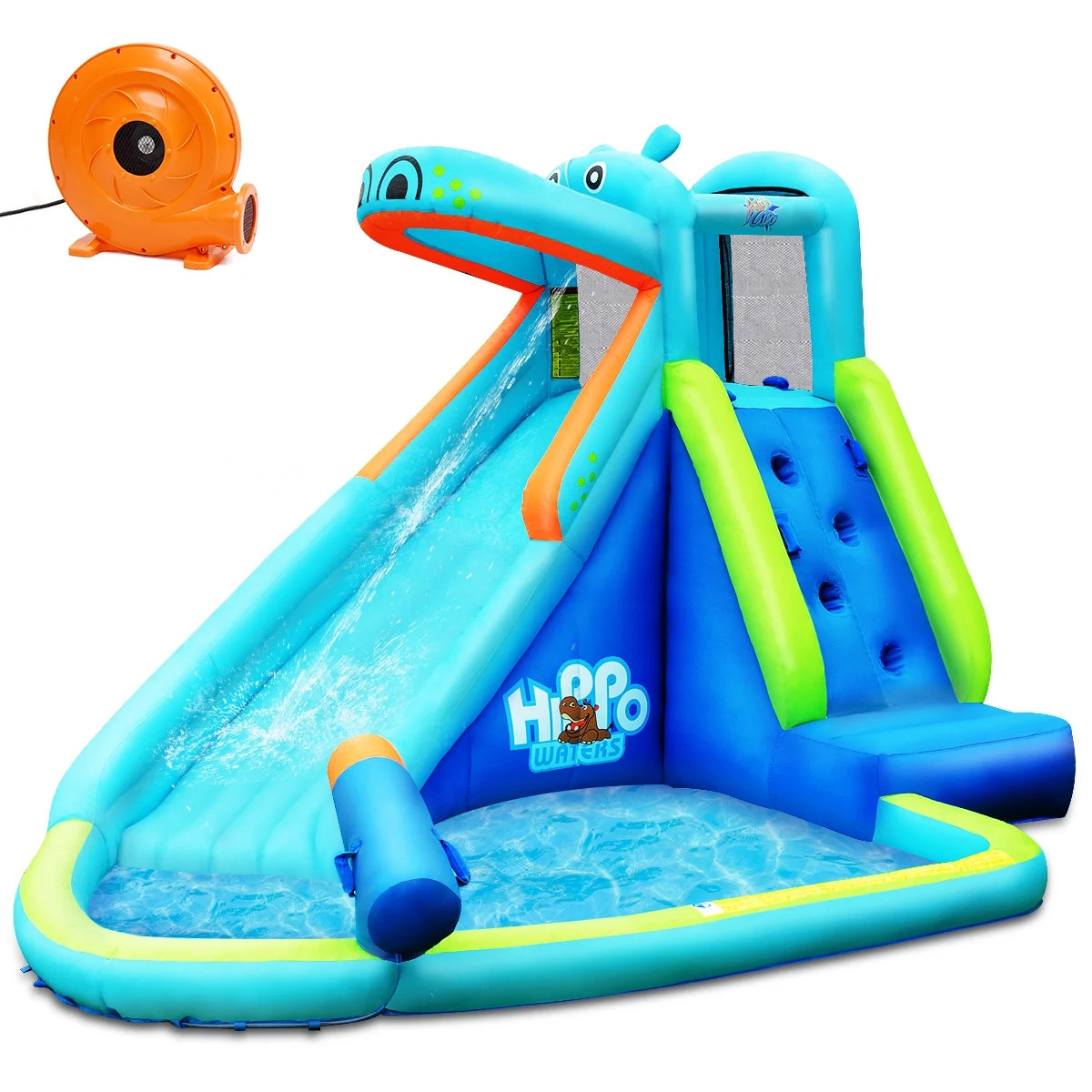 Costway Inflatable Kids Hippo Bounce House Slide Climbing Wall Splash Pool w/740W Blower | Walmart (US)