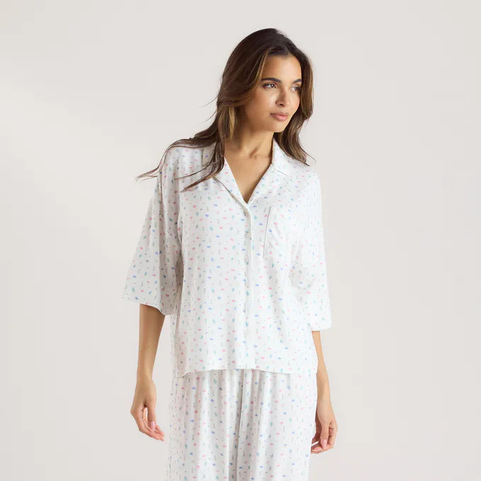 Modal Short Sleeve Pyjama Shirt - White Floral | Lounge (UK)