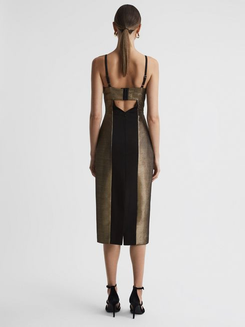 Reiss Gold Mina Metallic Bodycon Midi Dress | Reiss US