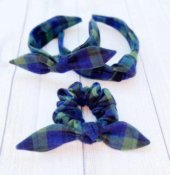 Blue & Green Plaid Flannel Headband Bow Headband Knotted | Etsy | Etsy (US)