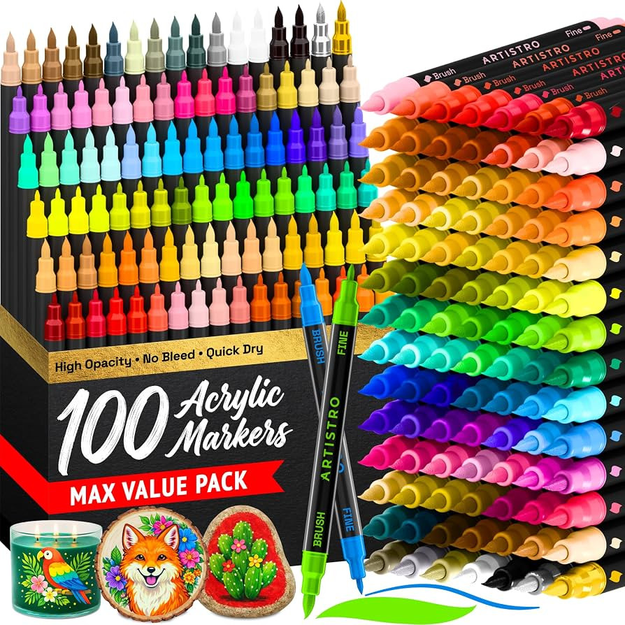 ARTISTRO 100 Acrylic Glass Paint Markers - Paint Pens for Glass Marking, Rock Painting, Ceramic, ... | Amazon (US)