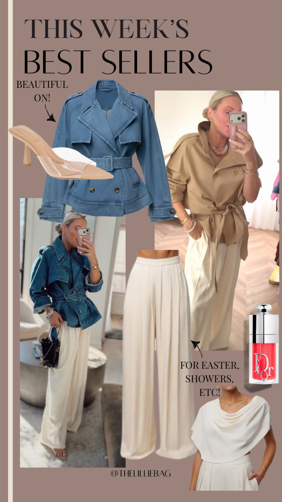 Obsessed with this outfit🤍🔥. The silhouette of these pants is so flattering and they’re under $90. They come in three colors and are such a good elevated everyday piece. I’m wearing a medium in the pants and S/M in the denim blazer jacket.
Think showers, graduations, brunch, date night- so good! 🤍🤍🤍

Spring outfits. Denim wrap coat. High collar. White pants. Dressy. Easter. Graduation. 

#LTKootd #LTKSeasonal