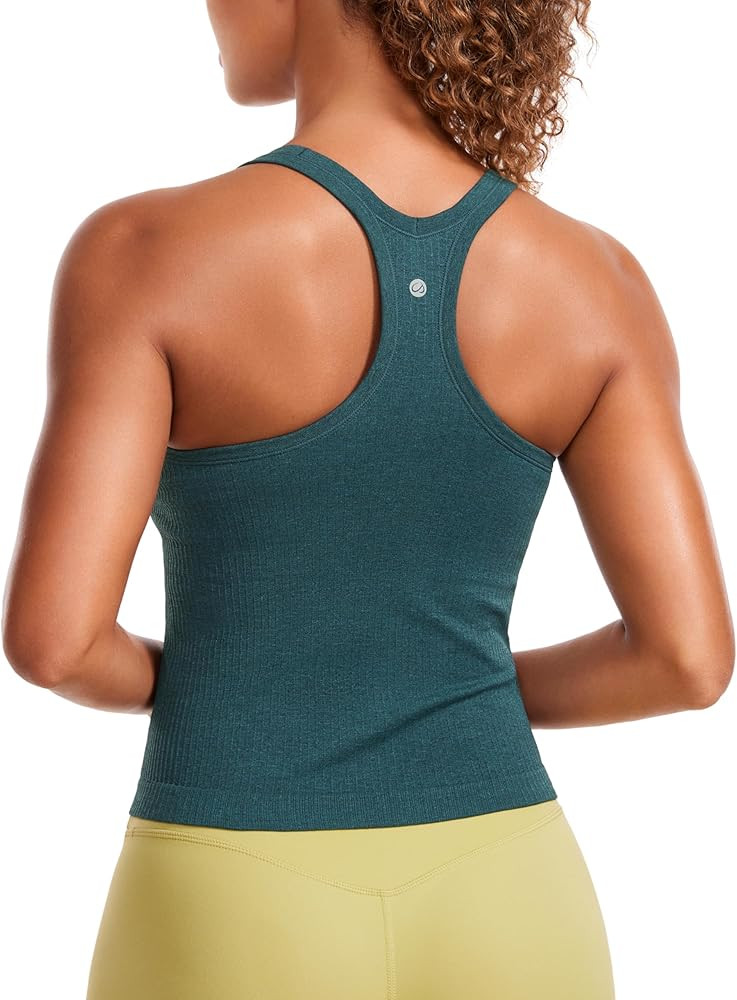 CRZ YOGA Seamless Ribbed Womens Tank Top Racerback Camisoles with Built in Bra Padded Scoop Neck ... | Amazon (US)