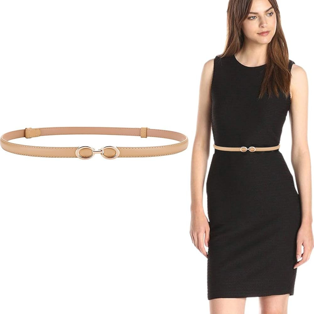ALAIX Women's Leather Skinny Belt for Dress Adjustable Thin Waist Belt for Lady Waistband with Go... | Amazon (US)