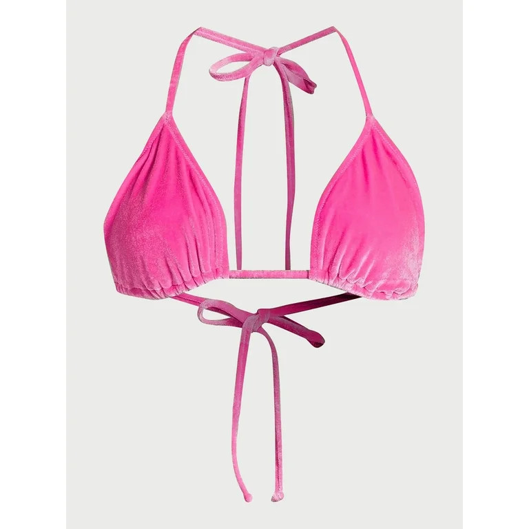 Love & Sports Women's Stretch Velvet Triangle Bikini Top, Pink Glam, Sizes XS-XXL | Walmart (US)