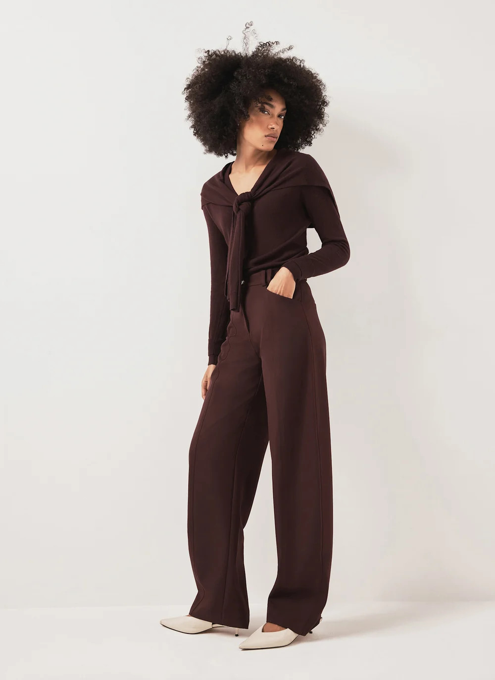 Burgundy Tailored Barrel Leg Trousers | Mint Velvet - UK