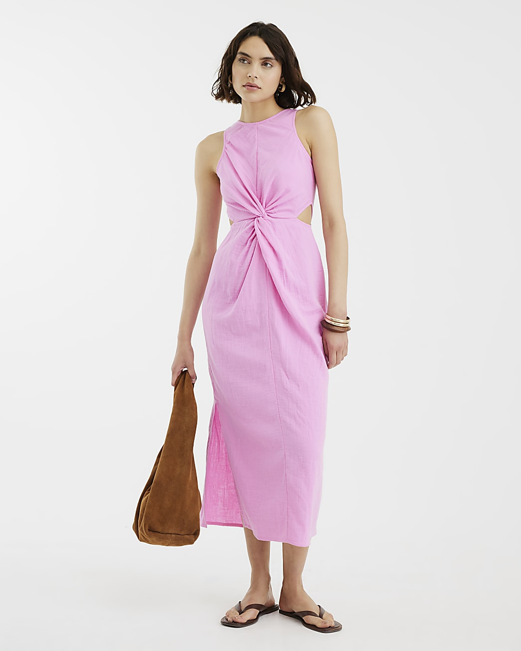 Pink Sleeveless Cut Out Midi Dress | River Island UK & IE