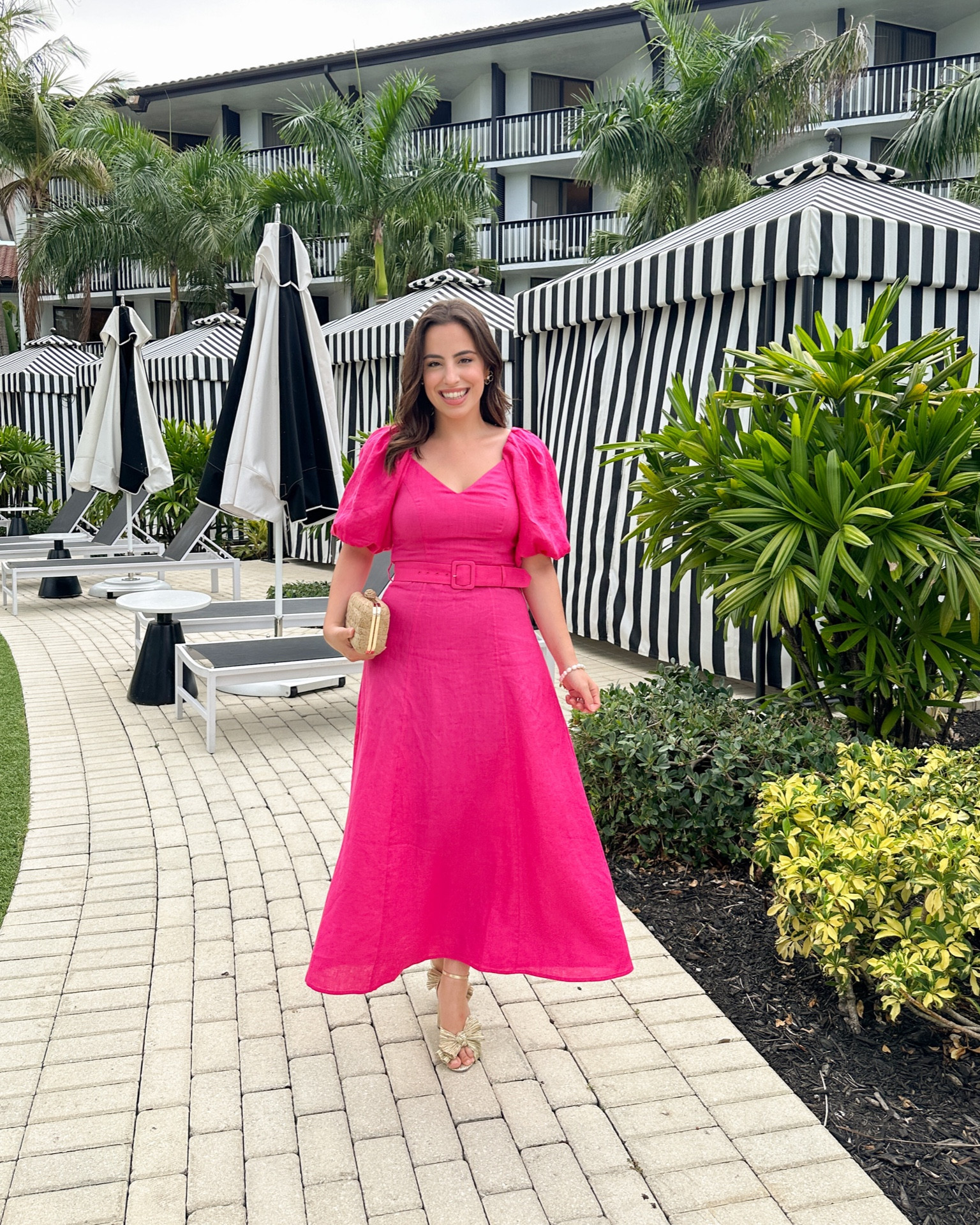 The perfect pink linen midi dress! Love the puff sleeves and the belt, wearing a size 4 (runs small!). These gold sandals and raffia bag are also favorites!

#LTKwedding #LTKsalealert #LTKstyletip