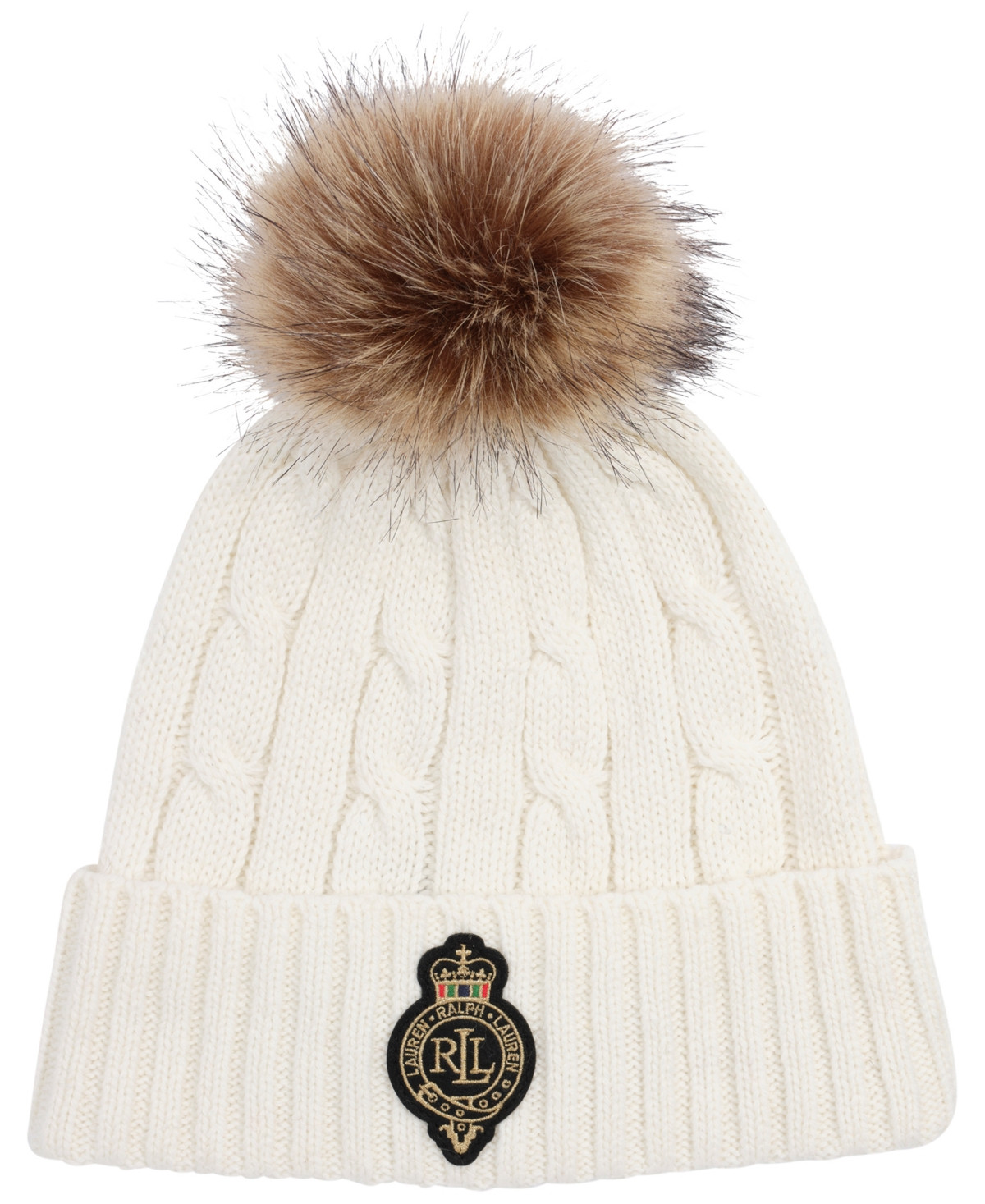 Lauren Ralph Lauren Cable Pom Beanie Hat - Cream | Macy's
