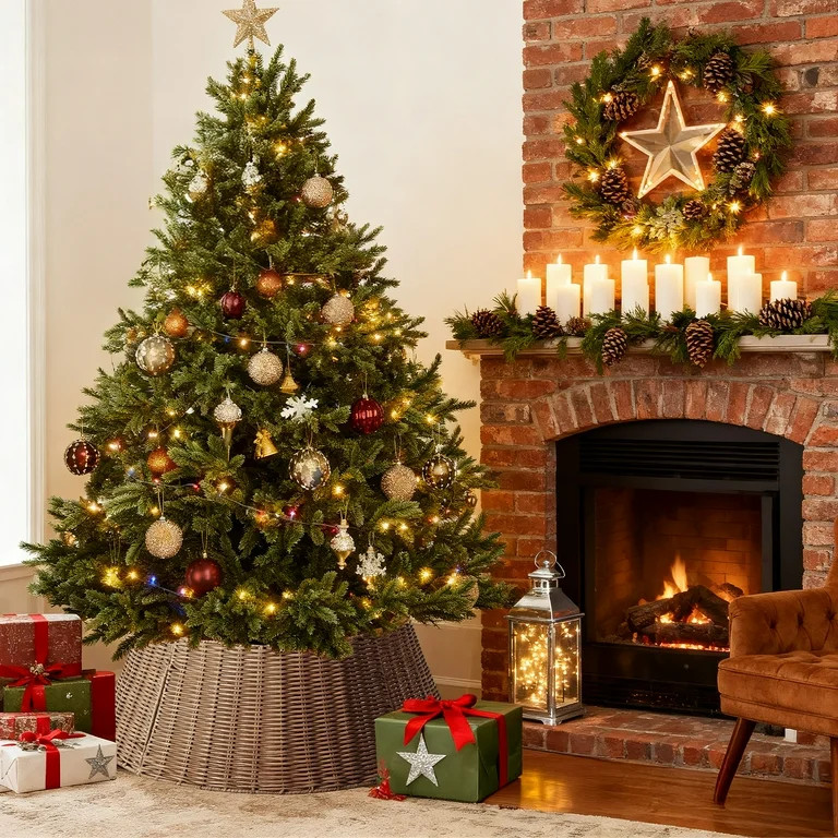 Gianna Rustic Handcrafted Seagrass Christmas Tree Collar, 27" Base Cover for 6 - 9 ft Artificial ... | Walmart (US)