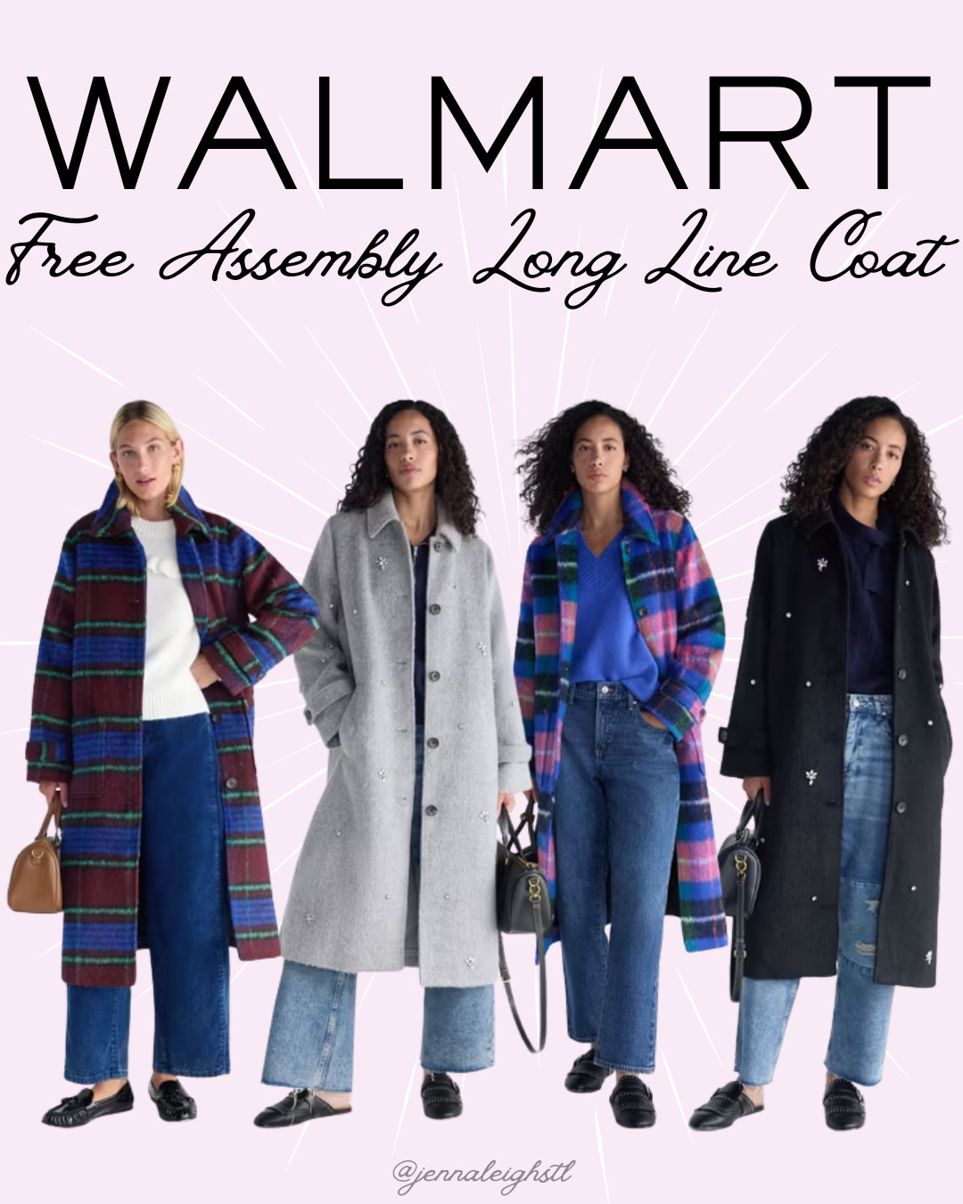 Obsessed with this Free Assembly Long Line Coat from Walmart! 😍 There are 4 color options, and I love the embellishments on the solid colors and the beautiful patterns on the other two. Such a stylish coat for fall and winter! 🍂 

 #LTKSeasonal #LTKMidsize #LTKWorkwear