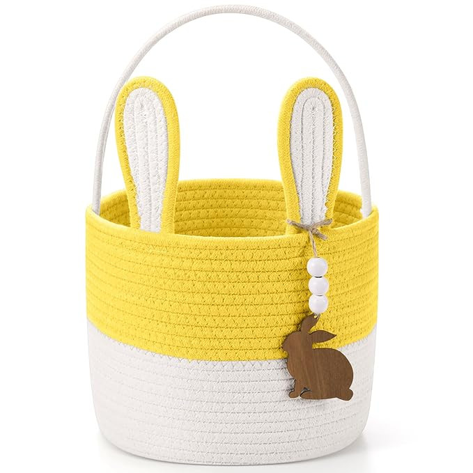 Easter Basket for Kids, Easter Bunny Basket with Name Tag Detachable Rabbit Ear Rustic Woven Gift... | Amazon (US)