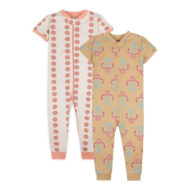 Little Star Organic Baby and Toddler Girl One Piece Pajamas, 2 Pk, Sizes 12M-5T | Walmart (US)