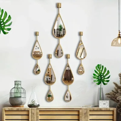 Golden 5-Pack Tear Drop Shape Wall Mirror Decorative Mirrors Set - For Bedroom Living Room Entryway Bathroom | Wayfair North America