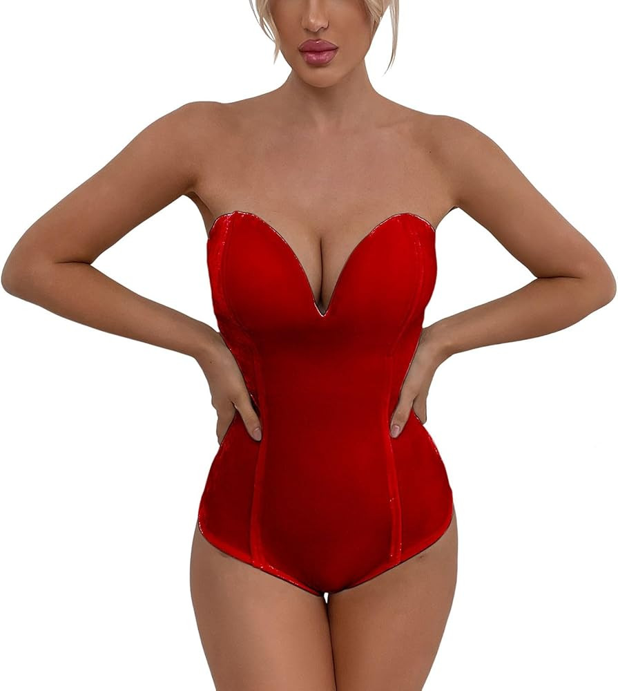 GOKKILRW Strapless Shapewear Bodysuit for Women Sexy V Neck Velvet Corset Backless Lingerie Busti... | Amazon (US)