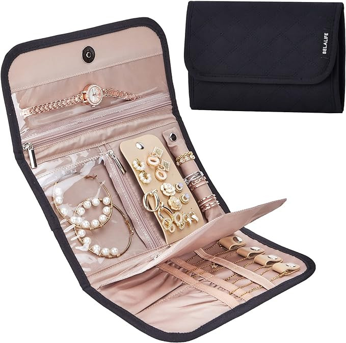 BELALIFE Travel Jewelry Organizer Case, Foldable Jewelry Storage Roll for Earrings, Necklaces, Ri... | Amazon (US)