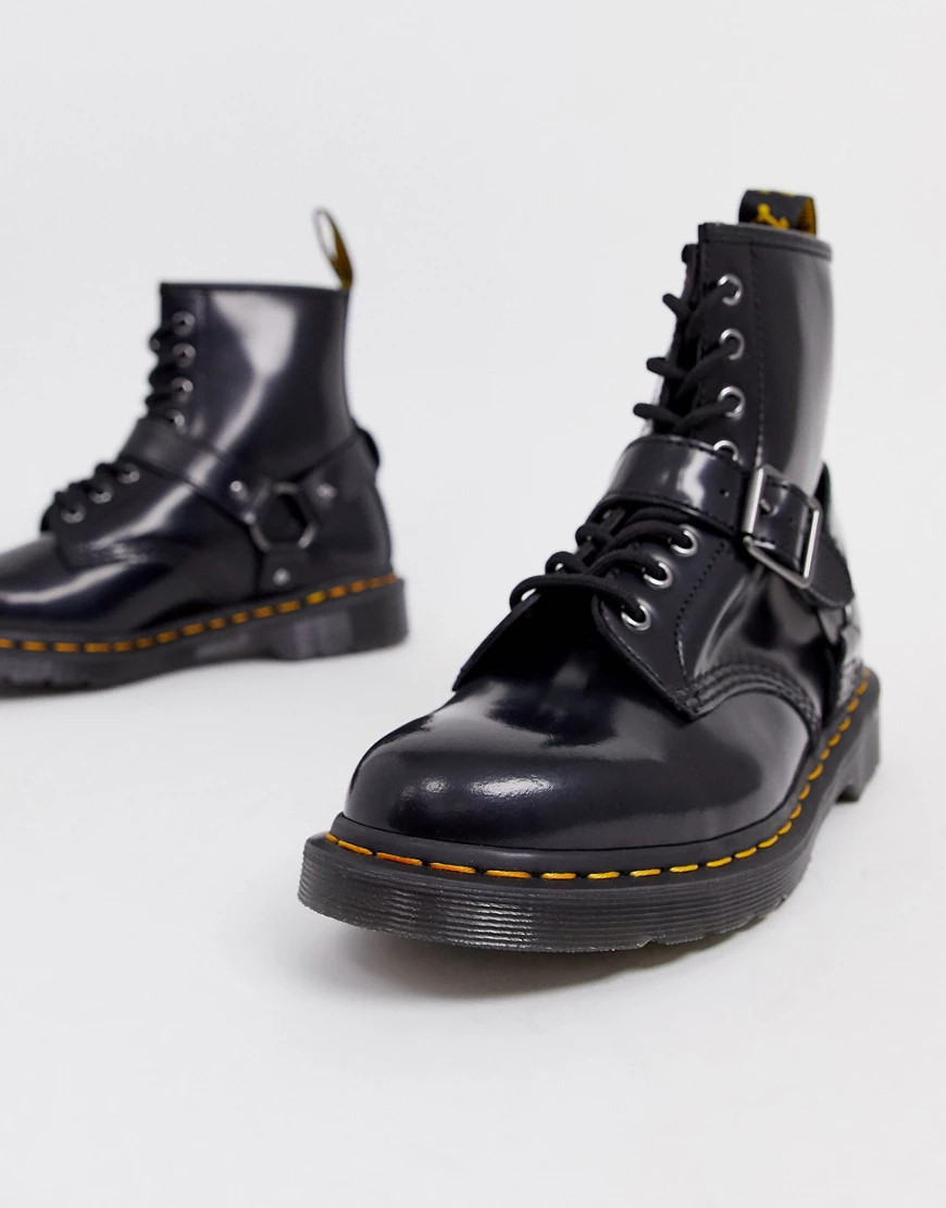 Dr Martens 1460 harness 8 eye boots in black polished smooth | ASOS (Global)
