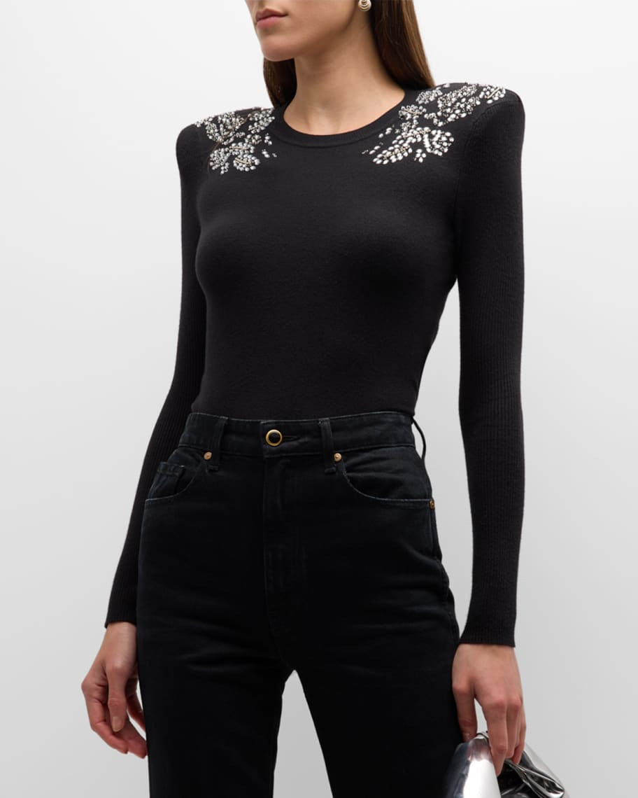L'Agence Imaan Embellished Crewneck Top | Neiman Marcus