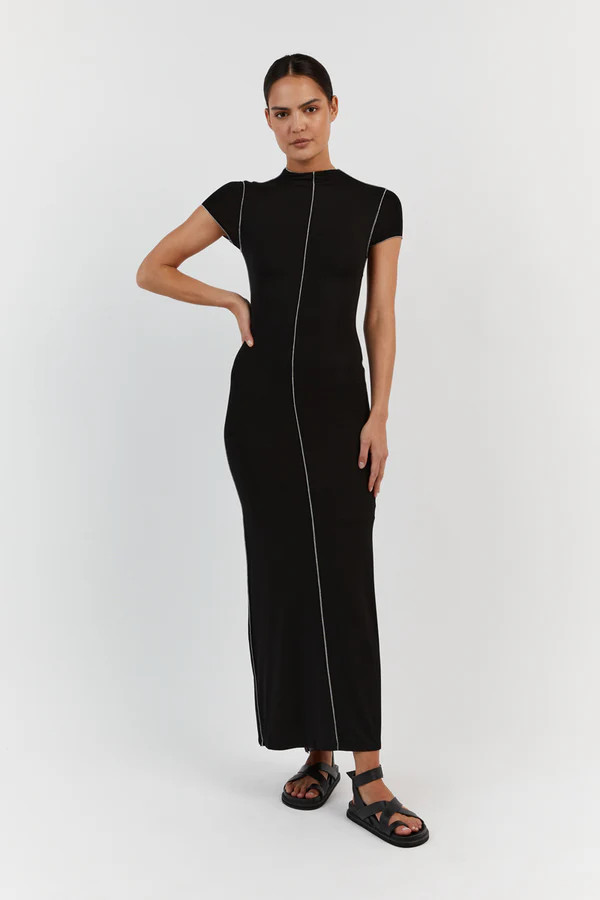 SOHO BLACK CAP SLEEVE MIDI DRESS | DISSH