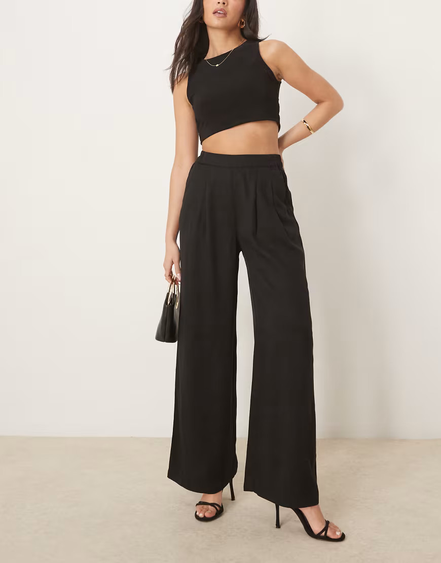 ASOS DESIGN clean front wide leg trousers in black | ASOS (Global)