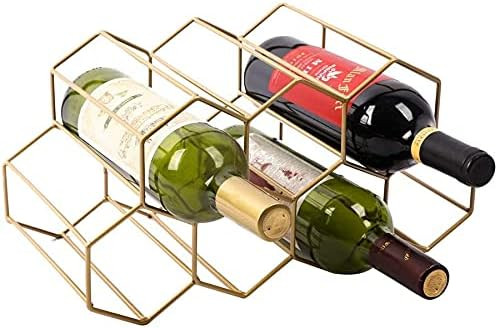 Urban Deco Small Gold Wine Rack 9 Bottle Holder - No Need Assembly Modern Metal Wire Wine Storage... | Amazon (US)