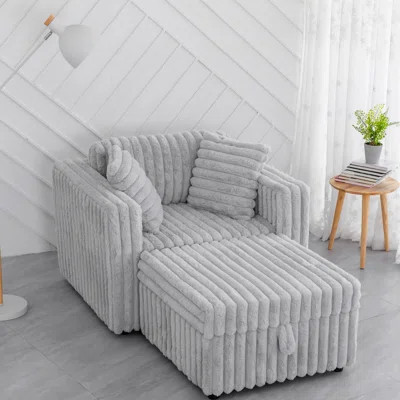 Faux Fur Fabric Armchair with Ottoman | Wayfair North America