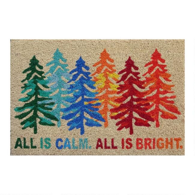 Multicolor Trees All Is Calm Holiday Coir Doormat | World Market