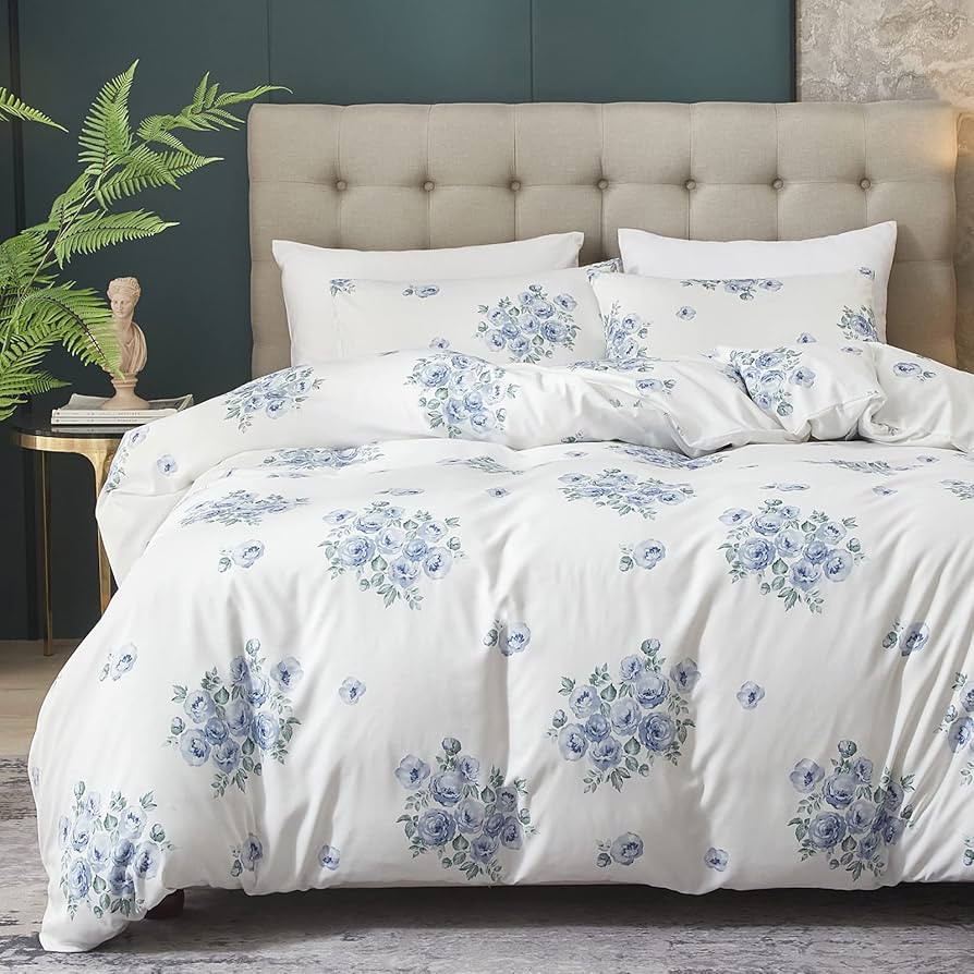 HYPREST Floral Duvet Cover Set King Size, 3 Pieces Blue Floral Farmhouse Duvet Cover Set- Soft, L... | Amazon (US)