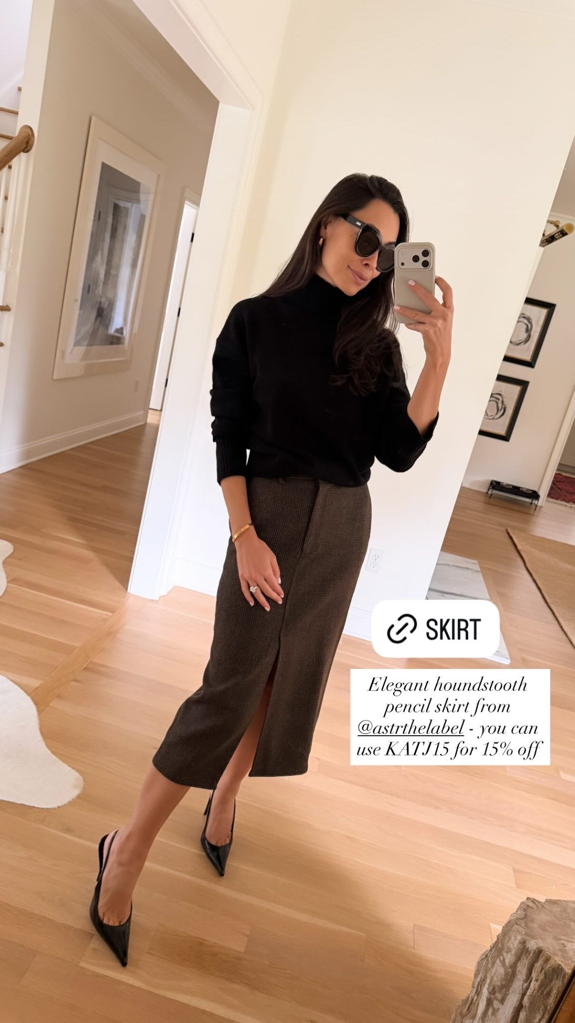 Elegant houndstooth pencil skirt for a holiday party or work. Use code KATJ15 for 15% off. Fall outfit, workwear, classic outfit, turtleneck. 

#LTKWorkwear #LTKShoeCrush #LTKSeasonal