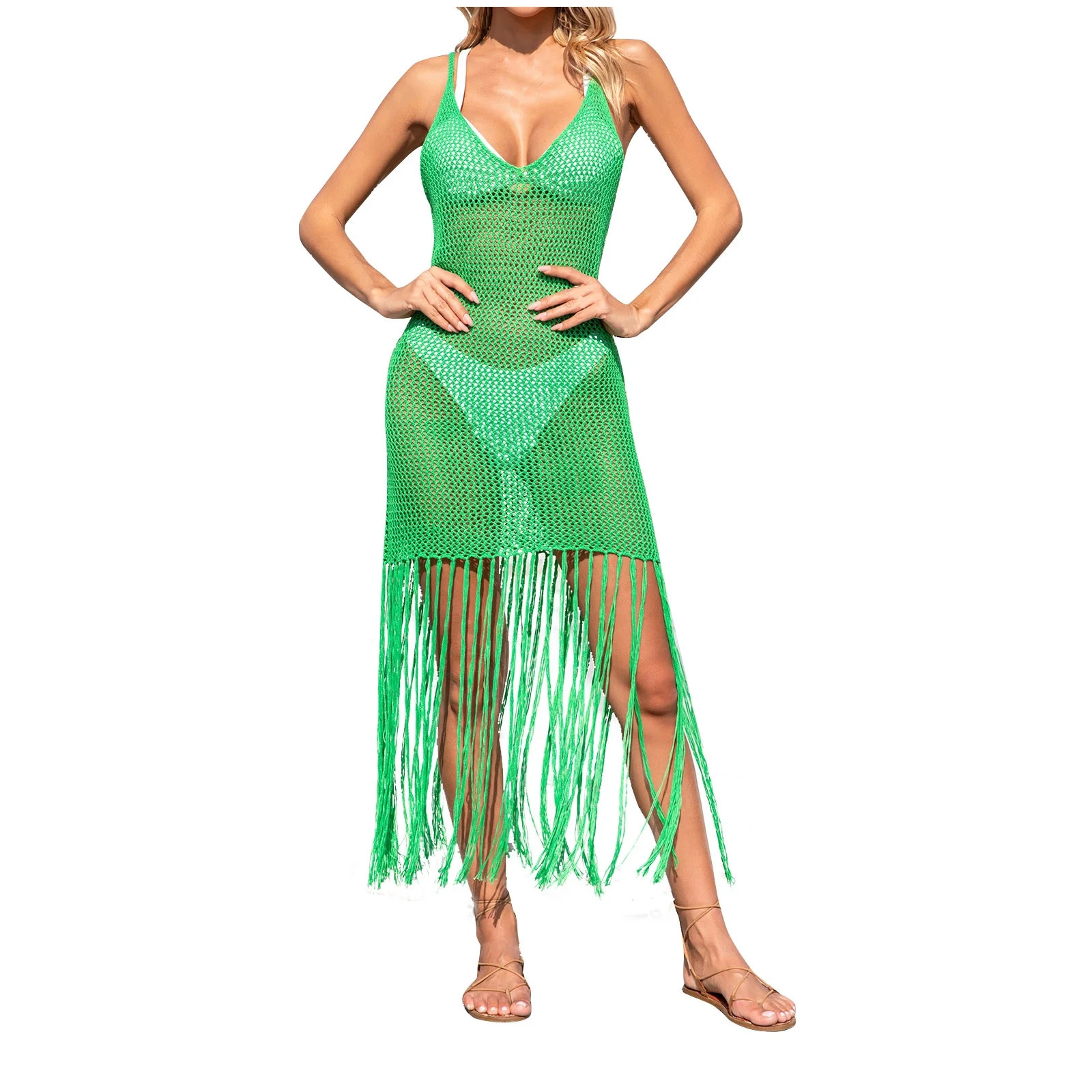 Vrorvz Women's Crochet Dress Knit Beach Vacation Maxi Dresses for Women Hollow out Summer Coverup... | Walmart (US)