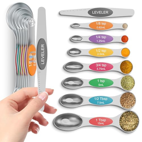 Howgoody Magnetic Measuring Spoons Set Of 8, Heavy Duty 304 Stainless Steel Metal, Fits in Most Kitchen Spice Jars for Baking & Cooking, BPA Free,Measuring Dry & Liquid Ingredients Rainbow) | Amazon (US)