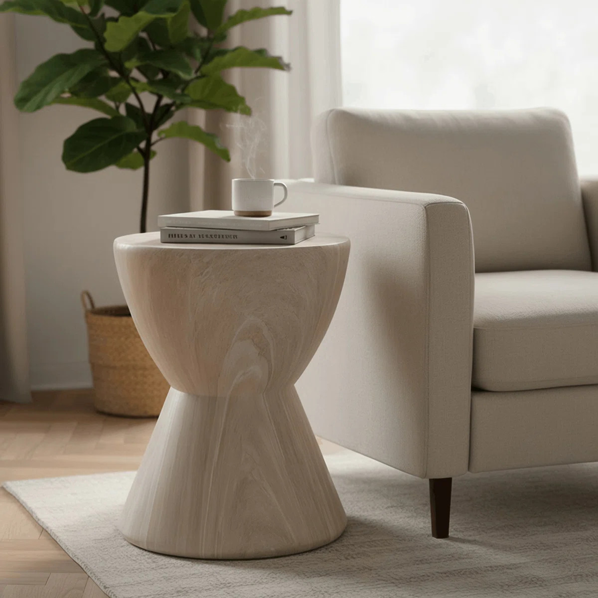 Sherburn 14" Wide Fiberstone Hourglass Side Table with Round Top \u2013 Indoor Outdoor Accent Tab... | Wayfair North America
