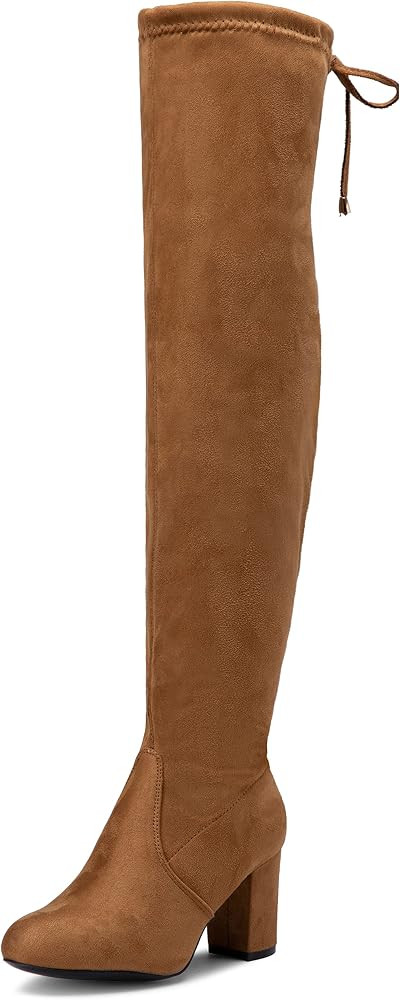 Vepose Women's 991 Suede Boots Over The Knee High Vegan 3.03 Inch Chunky Heels Side Zipper Adjust... | Amazon (US)