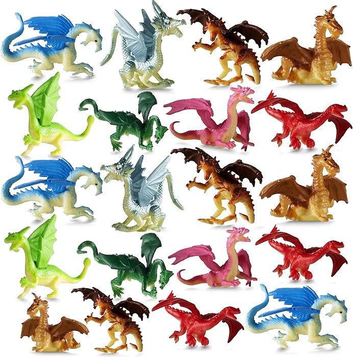 Bedwina Mini Dragon Toy Figures, 2 Inch Plastic Rubbery Dragon Figurines | Amazon (US)