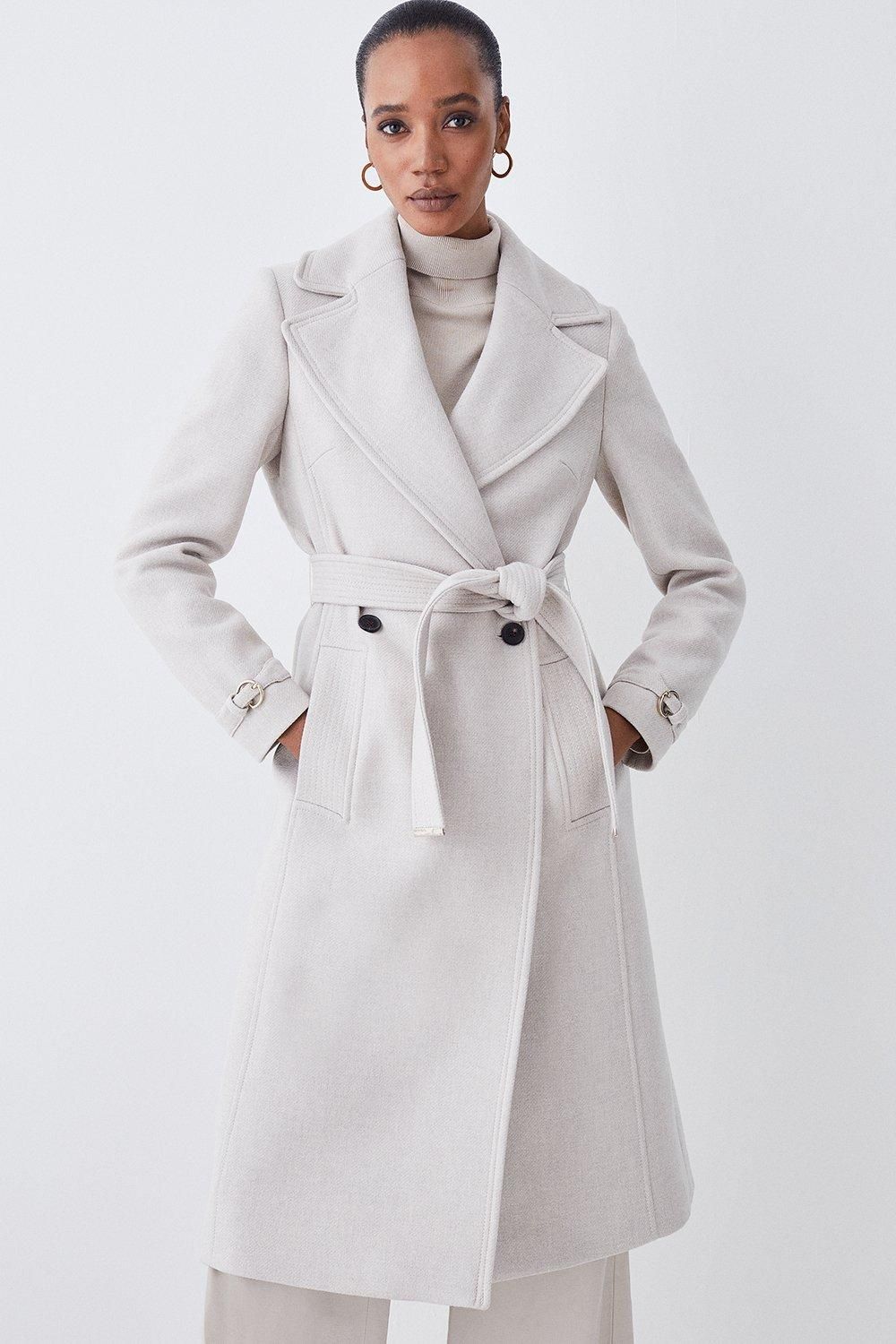 Italian Virgin Wool Belted Collared Coat | Karen Millen US