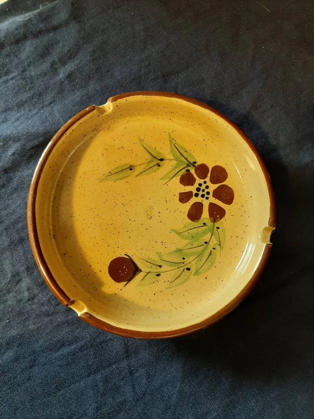 Vintage 70's Stoneware Ashtray, Hand Painted Browns with flower | Etsy (US)