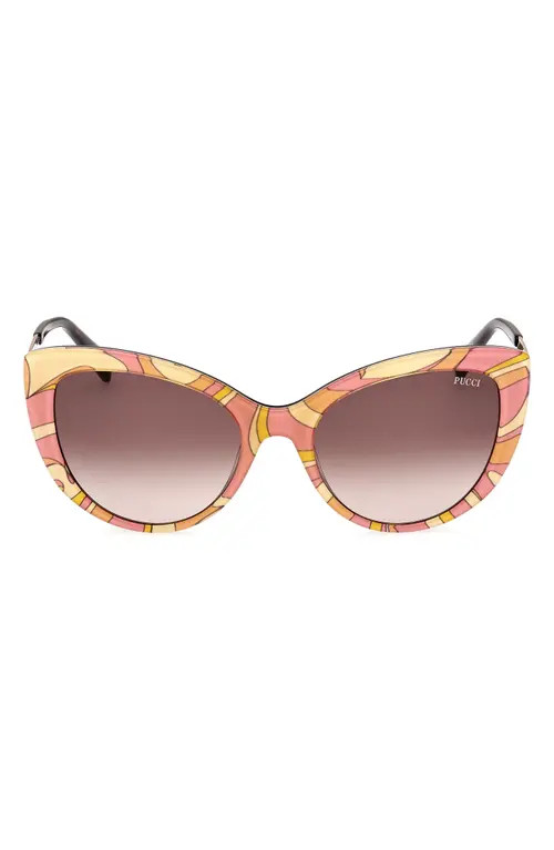 Emilio Pucci 56mm Cat Eye Sunglasses in Pink /Other /Gradient Brown at Nordstrom | Nordstrom
