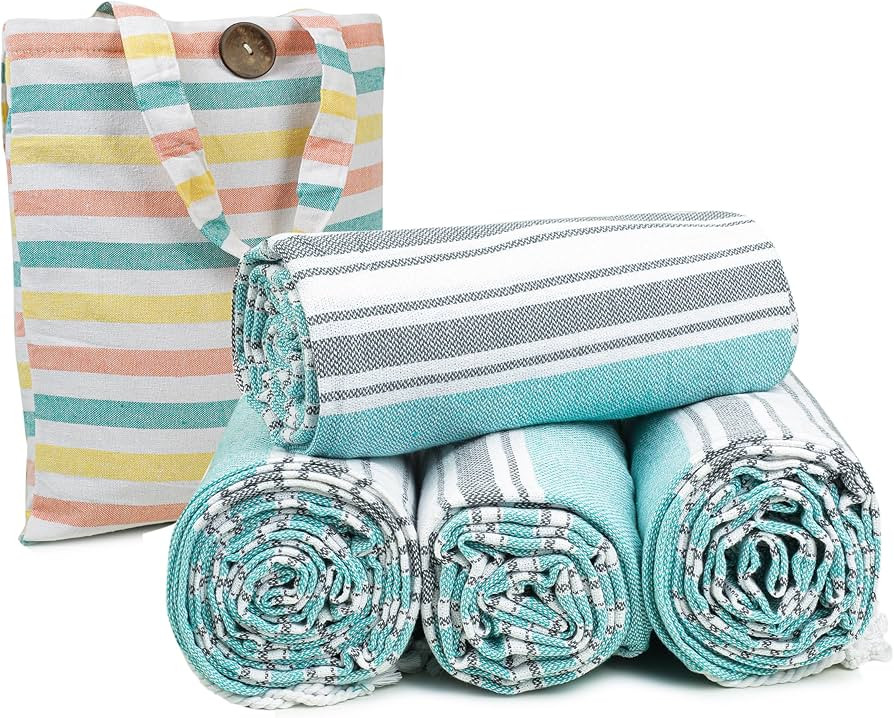 HILLFAIR 100% Cotton Turkish Beach Towels- Hammam Turkish Towel- 39 x 72 XXL Oversized Beach Towe... | Amazon (US)