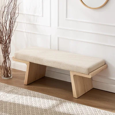 Gabriella 47.2" W Mid Century Upholstered Entryway Bedroom Bench with Geometric Panel Wood Base | Wayfair North America