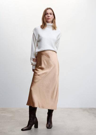 Satin long skirt beige - Woman - XL - MANGO | MANGO (UK)