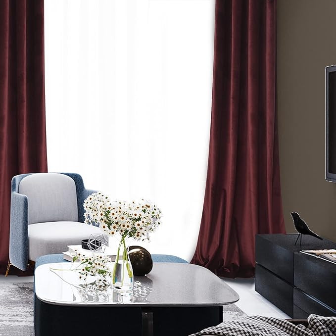 Roslynwood Ruby Wine Velvet Curtains 96 inch for Living Room - Blackout Thermal Insulated Curtain... | Amazon (US)