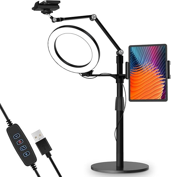 viozon 3-in-1 Selfie Desktop Live Stand, Height Adjustable/Overhead, 8" LED Ring Light, Compatibl... | Amazon (US)