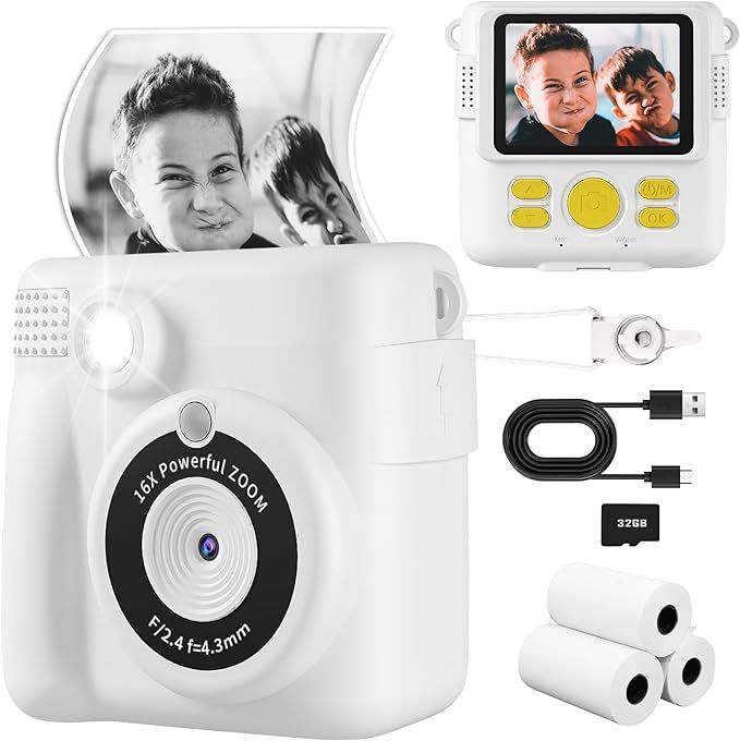 Instant Print Camera • Kids Camera • 1080P HD Digital Camera • with 32G SD Card • 3 Rolls... | Amazon (US)